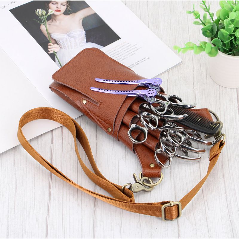 Portable PU Leather Scissors Bag with Strap Hair Stylist Pocket Hairdressing Tool Pouch for Hairdressers