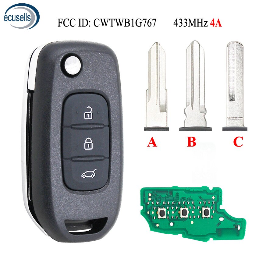 3 Knoppen Flip Remote Key PCF7961 4A Chip Voor Renault Kadjar Captur Megane 3 433 Mhz CWTWB1G767 HU137 VAC102