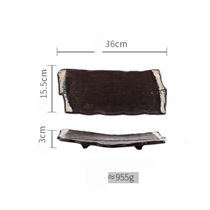 Large ceramic plate Large size sushi plate barbecue grilled wing plate rectangular cumin ribs flat plate: C