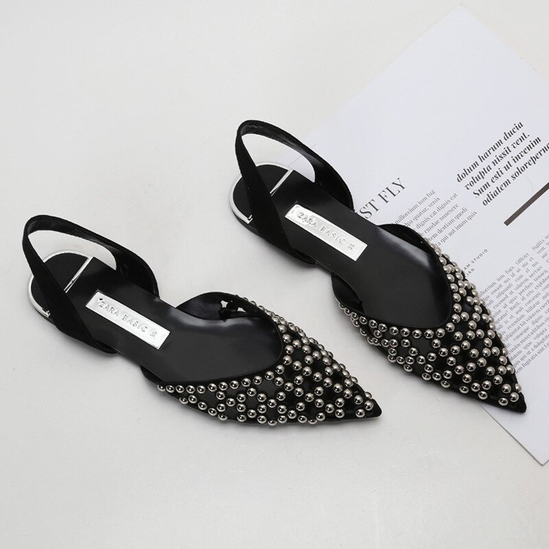 Z * sandales à bout pointu et simple, chaussures creuses pour femmes, grands dos à rivets, chaussures plates pour femmes chaussures pour femmes: 37