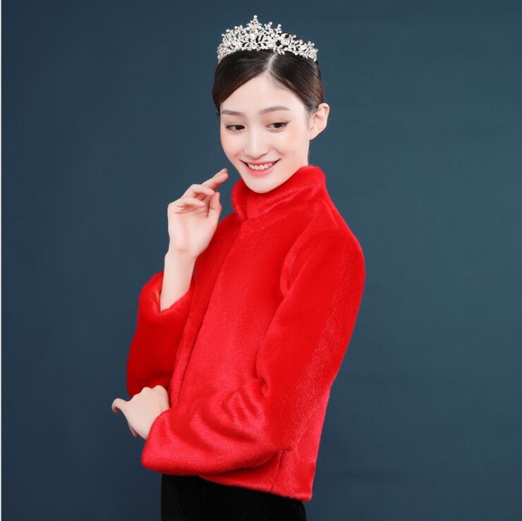 Rouge à manches longues fausse fourrure col haut boléro soirée mariage bal foulard de tête pour femme fourrure haussements d'épaules veste mariée demoiselles d'honneur couvrir: Rouge