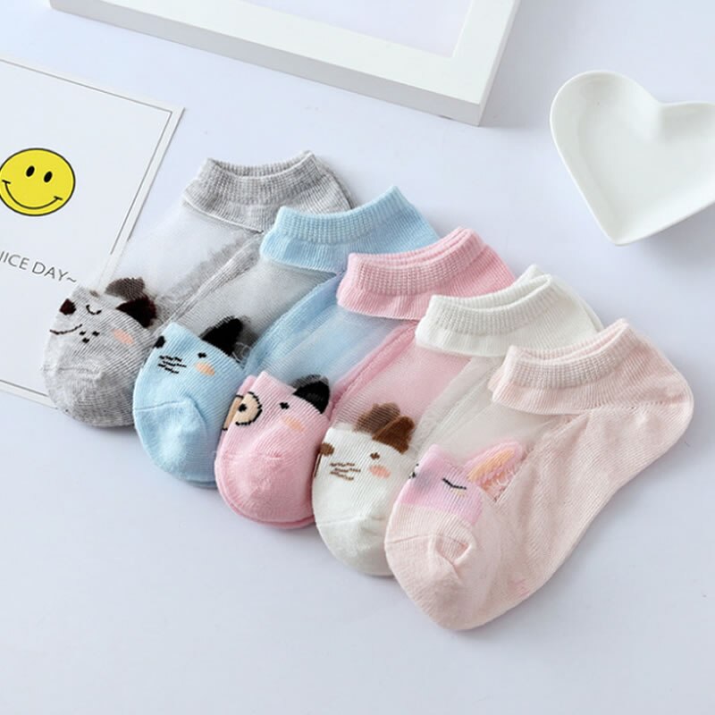 Calcetines de algodón de malla delgada de verano para niños, calcetines de seda de hielo para bebé, calcetines de barco de personajes de dibujos transpirables