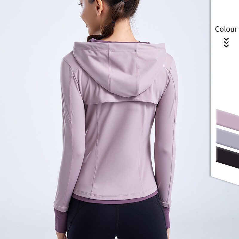 Chaqueta deportiva para mujer, con agujero en el pulgar, transpirable, para correr, de manga larga, para Yoga, adelgazante, con capucha, Top con cremallera