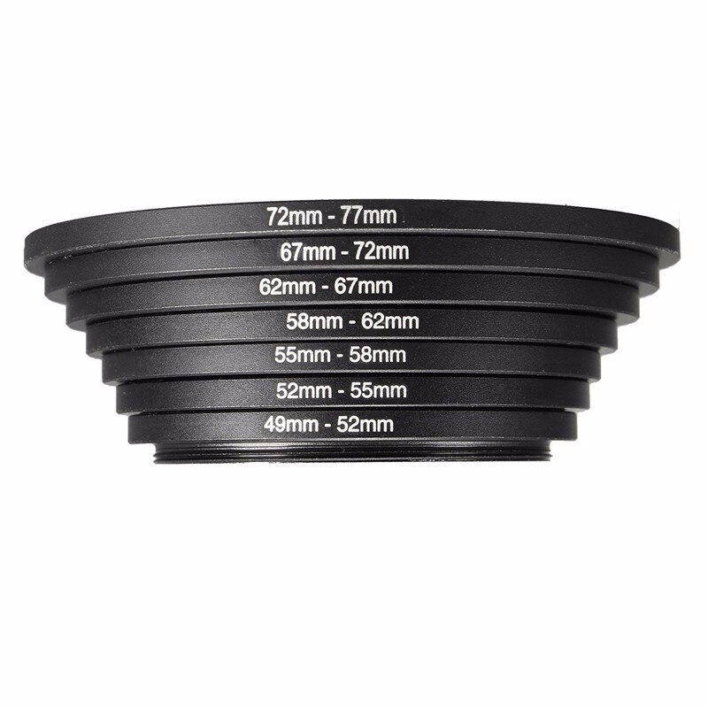 7pcs Universal Metal Step Up Rings Aluminum Lens Adapter Filter Set 49-52-55-58-62-67-72-77 mm 49mm-77mm Photography Accessory