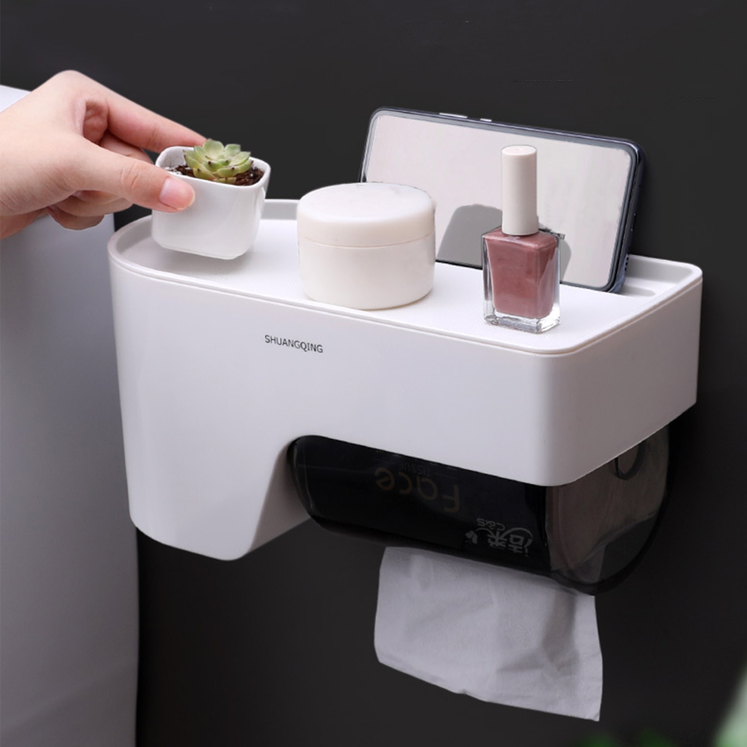 Wall-Mounted Paper Towel Dispenser Bathroom Storage Rack Toilet Paper Holder with Shelf Paper Towel Dispenser Tissue Dispenser