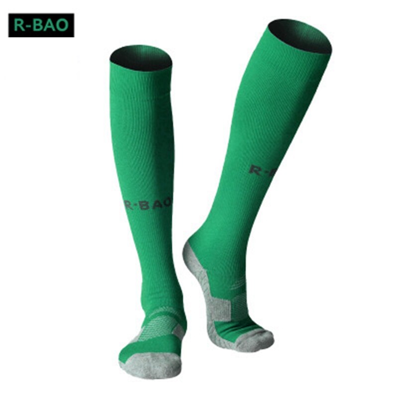 R-bao bomuld mænd 8 farver et par lange fodboldsokker skridsikker sport fodbold ankelben skinnebensbeskyttelse kompressionsbeskytter sokker: Grøn