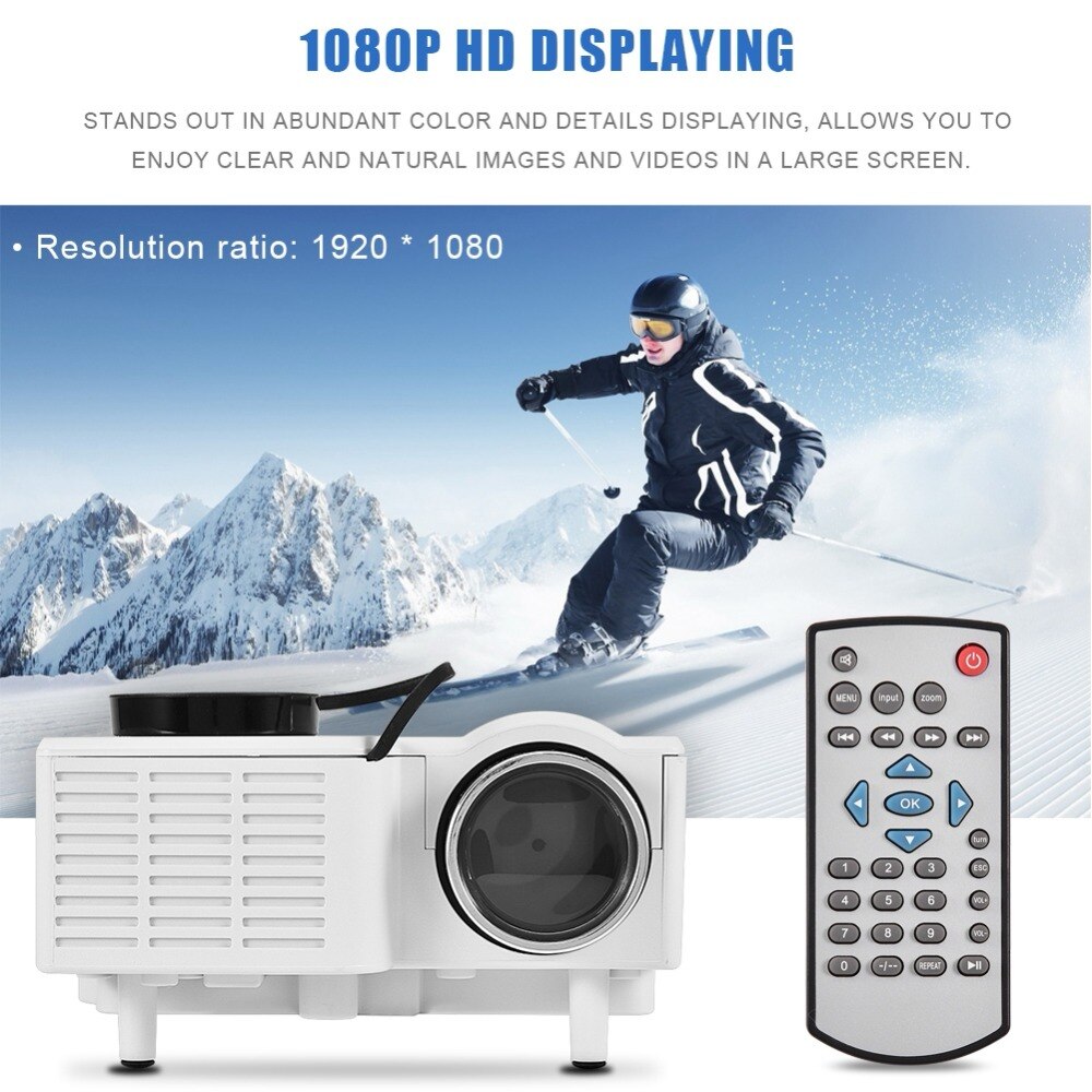 Mini Projector Private Home Theater LED HD HDMI Projector Multiple Interface Media Player 1920 x 1080P AV USB VG 24W