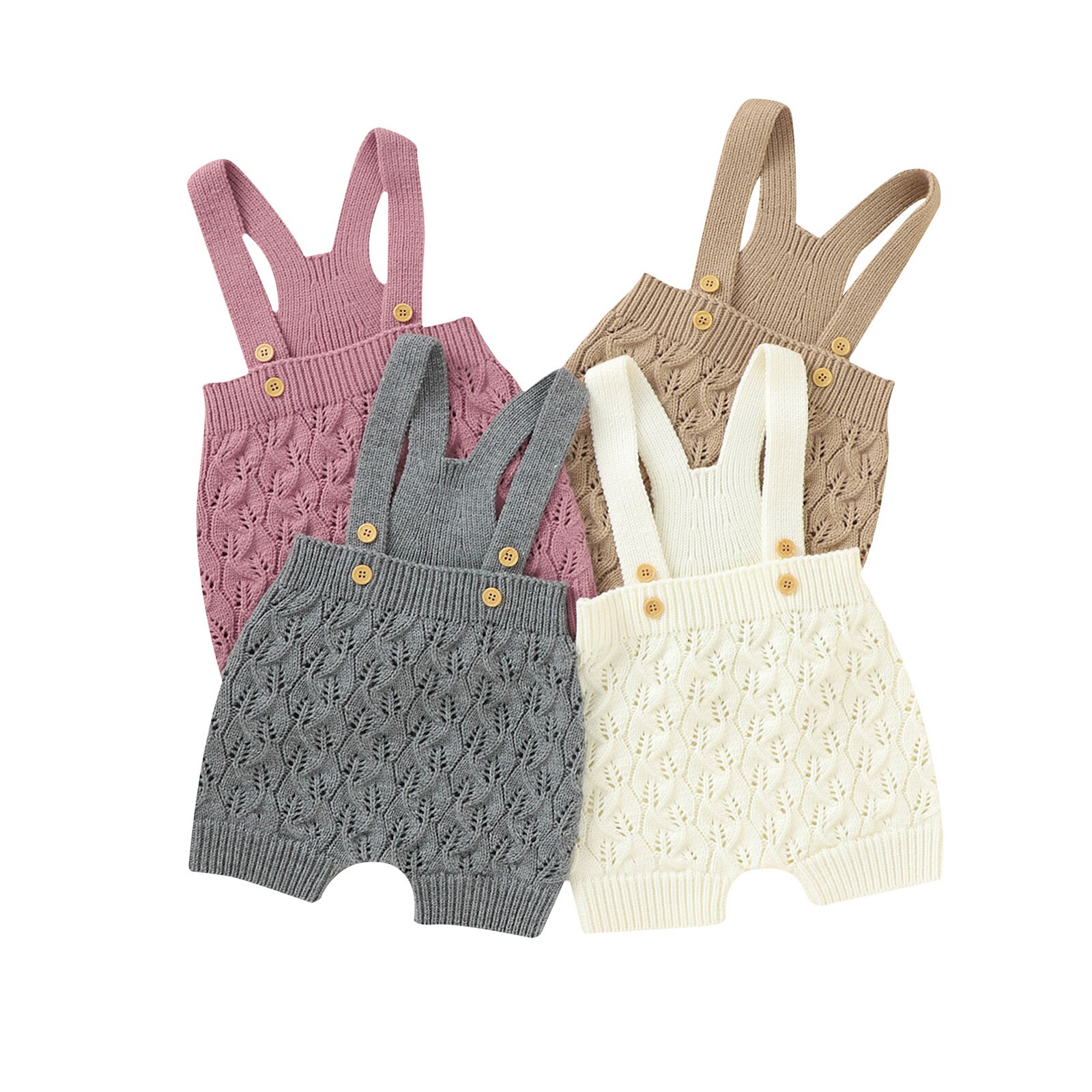 Citgeett Sommer freundlicher Baby Jungen Mädchen betroffen Overall SchöNe Ärmel Einfarbig Einteiliges Strampler Herbst Kleidung Tasten