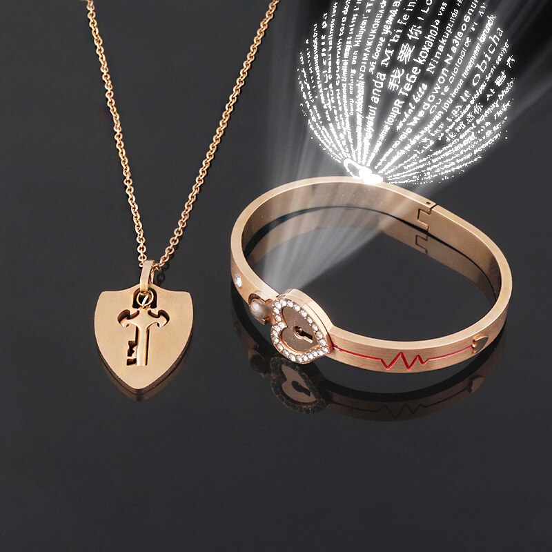 Love Heart Lock Bracelet Stainless Steel Bangles Key Pendant Couple Lovers Jewelry Valentine's Day: B124