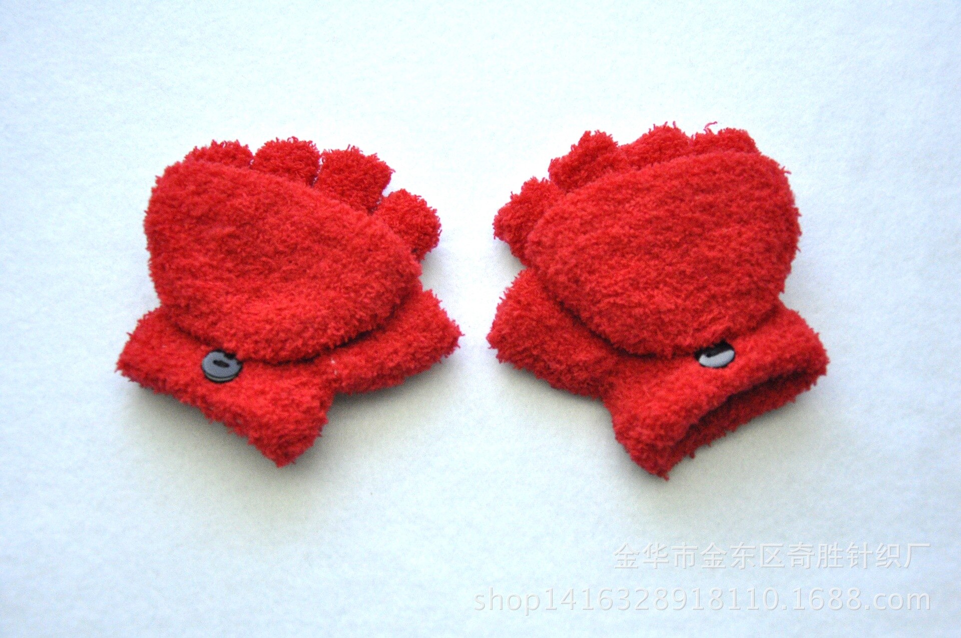 5-11Jahre freundlicher Winter Warme Handschuhe Baby Mädchen Baby Jungen Kaschmir Korallen Vlies Dicken Halb Gefingert Klappe Fäustlinge KF193: rot