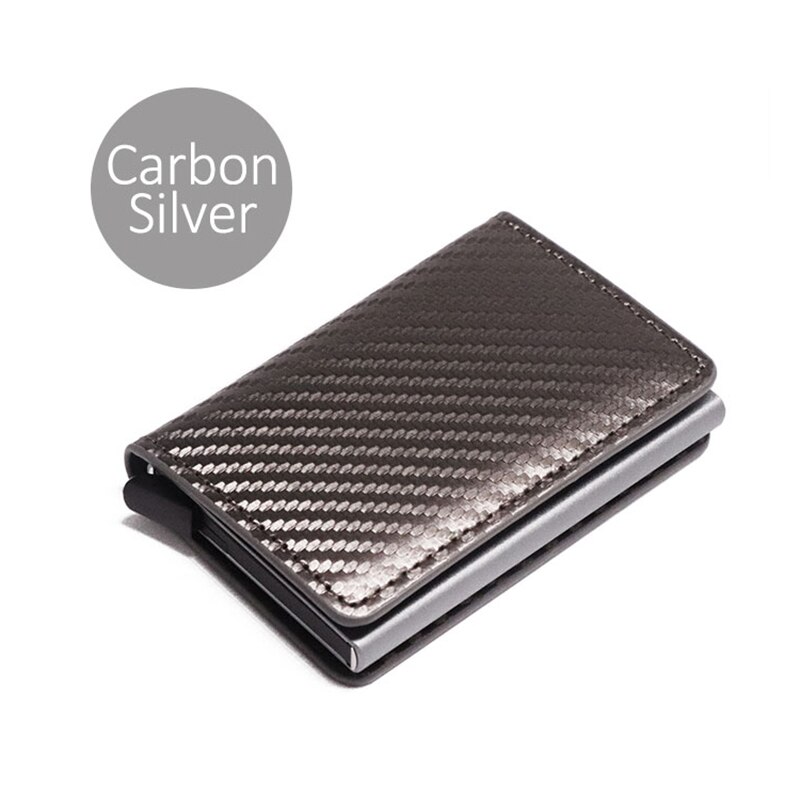 Dienqi Rfid Koolstofvezel Credit Kaarthouder Mannen Portefeuilles Zwarte Korte Purse Man Trifold Leather Slim Dunne Mini Portemonnee Smart walet: Carbon Silver
