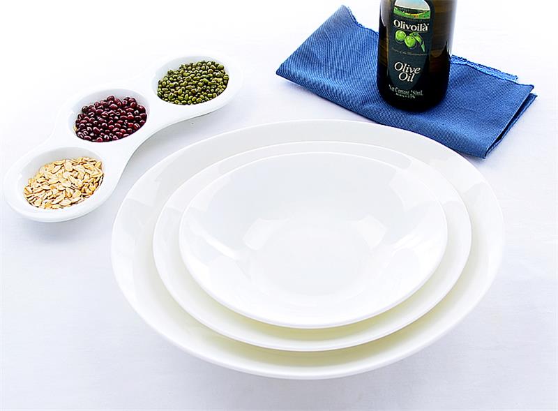 9.5 inch, plain white bone china big oval bowls, dinner catering dish for dessert / fruit serving, porcelain dinnerware