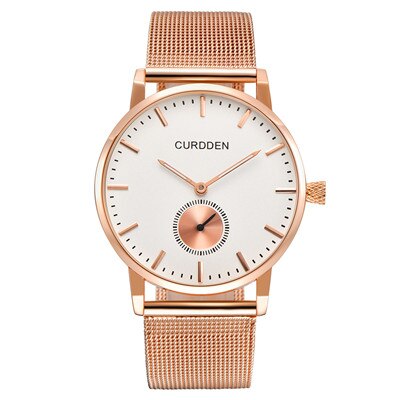 Brand CURDDEN Couple Watch Minimalist Casual Quartz Watch Men Women Waterproof Stainless Steel Relogio Masculino Marca: rose gold-white