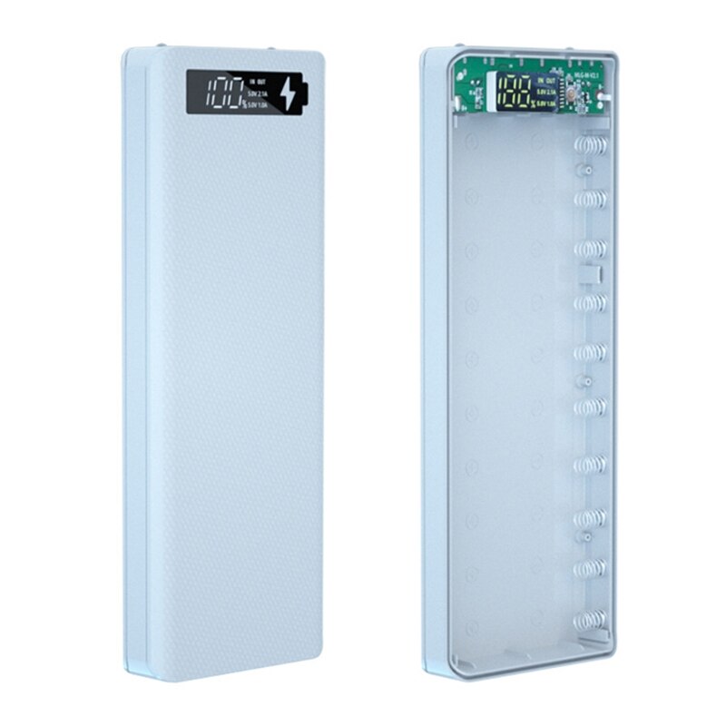 Afneembare QC3.0 Usb Lcd-scherm Diy 10X18650 Batterij Case Powerbank Shell Draagbare Externe Box Powerbank Protector: White