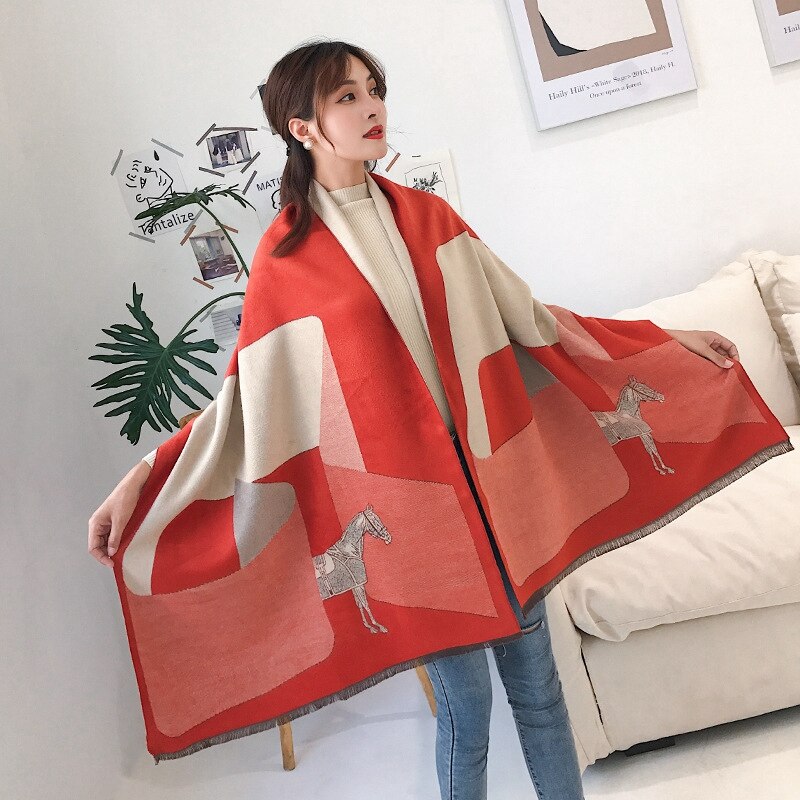 Châle de calèche et épais | Écharpe de calèche, glands épais, style cheval et cachemire, pour le défilé de , poncho, pashmina, hiver
