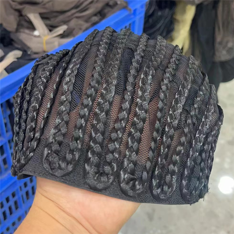 1PC Gevlochten Pruik Cap Voor Gehaakte Haar Vlechten Ademend Cornrow Cap voor Gemakkelijker Naaien in Weave Haar zwarte paardenstaart pruik cosplay pruik