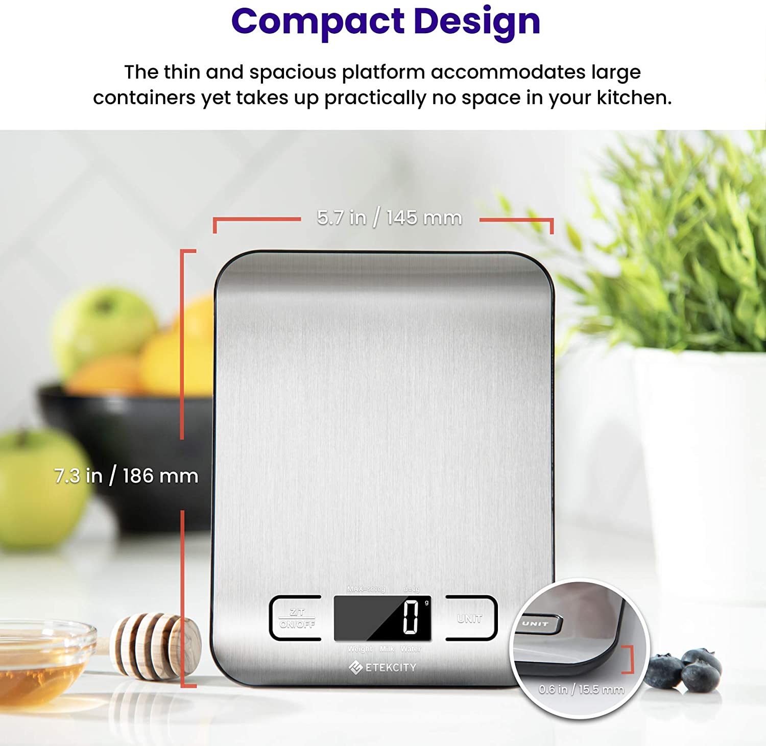 Rechargeable flat stainless steel kitchen scale 5kg baking scale kitchen electronic scale 10kg small table scale gram scale
