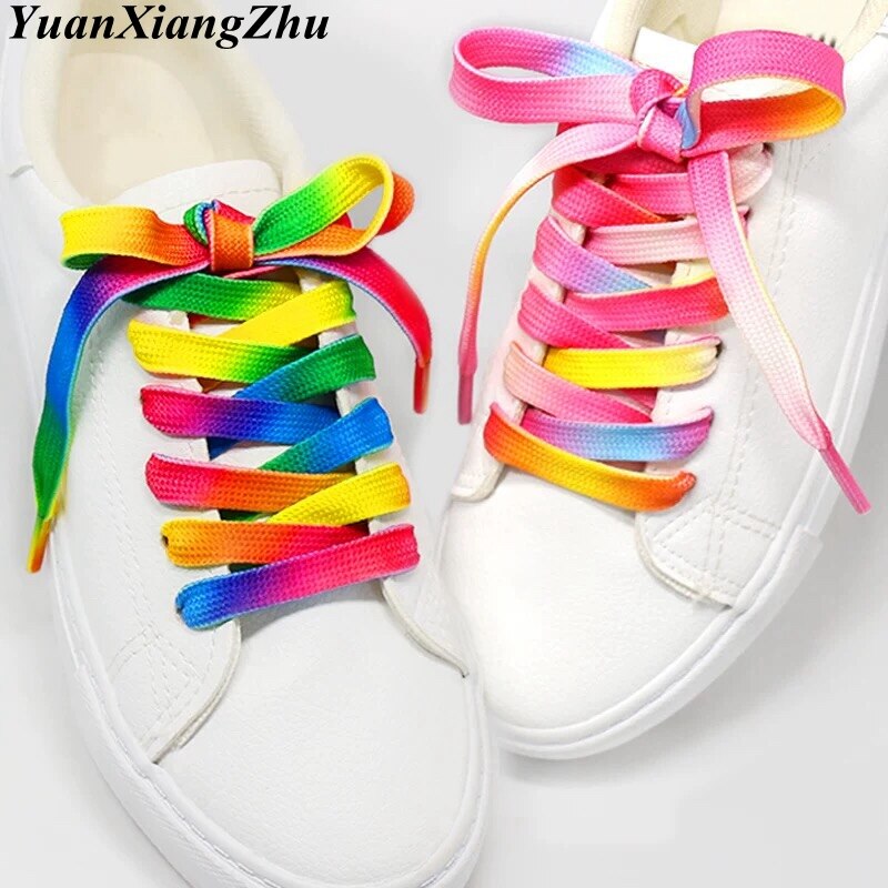 1 paar Bunte Schnürsenkel Regenbogen Gradienten Druck Flache Leinwand Schuh Spitze Schuhe lässig Chromatische Farbe Schnürsenkel 80CM/100CM/120CM BC-1