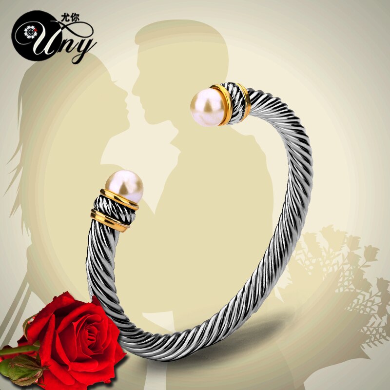 UNY Bracelet Imitation Pearl Bangle Antique Brand Vintage Jewelry Bangles Valentine Christmas Women Cuff Bracelets