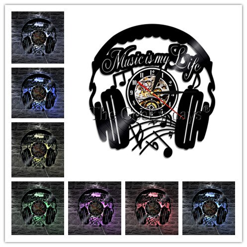Schimpanse Denker Affe Gorilla 3D Wanduhr Kopfhörer Schallplatte Wanduhr ICH Liebe Gute Musik Persoanlity Zauberstab Kunst Dekorative: Grün / 12 Zoll ohne LED