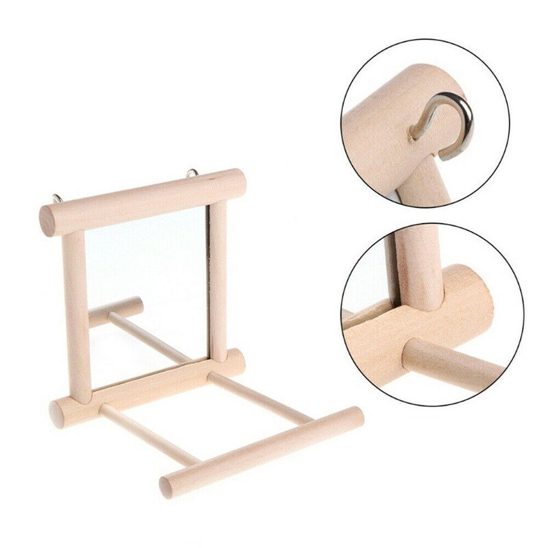 Espejo de madera para mascotas, juguete de juego con perca para loros, periquitos, cacatúas, Conure, pinzones, pájaros amorosos, accesorios, 1 unidad