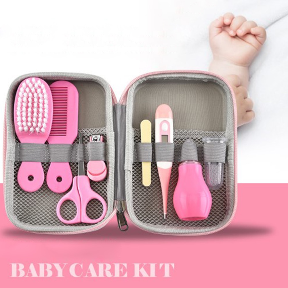 8pcs/set Baby Health Care Kit Portable Newborn Baby Grooming Kit Nail Clipper Scissors Hair Brush Comb Safety Care Set