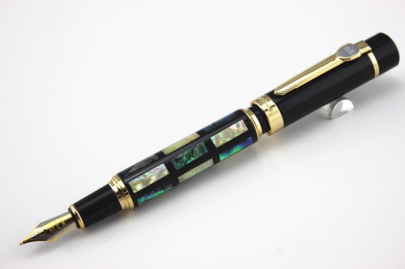 With Real Sea Shell Luxury Fountain Pen Jinhao 650 Black 18kgp Medium Nib Great Wall