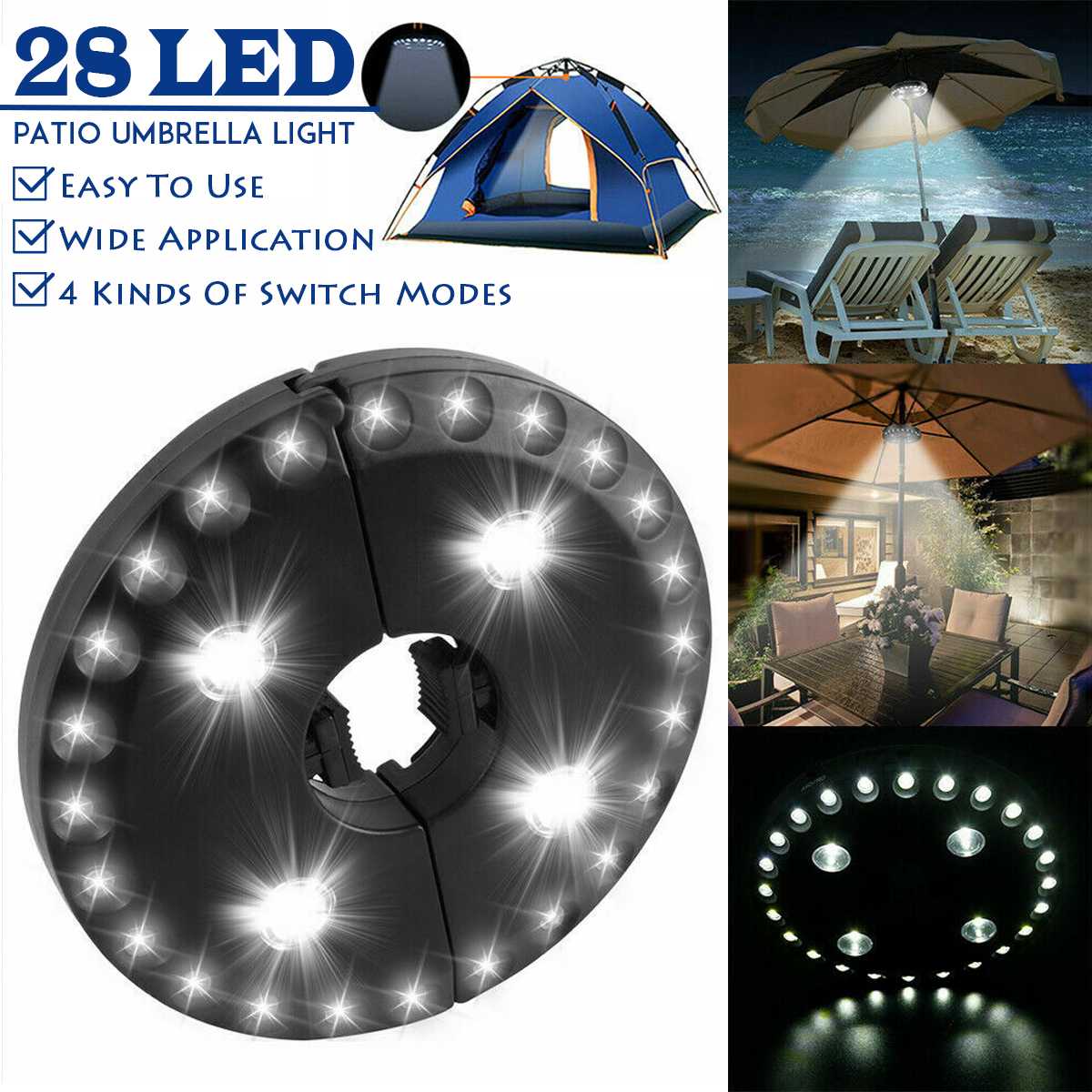 400 Lm 28 Led Lantaarn Polen Paraplu Licht Draagbare Outdoor Tent Camping Licht Voor Strand Tent Patio Tuin Noodverlichting