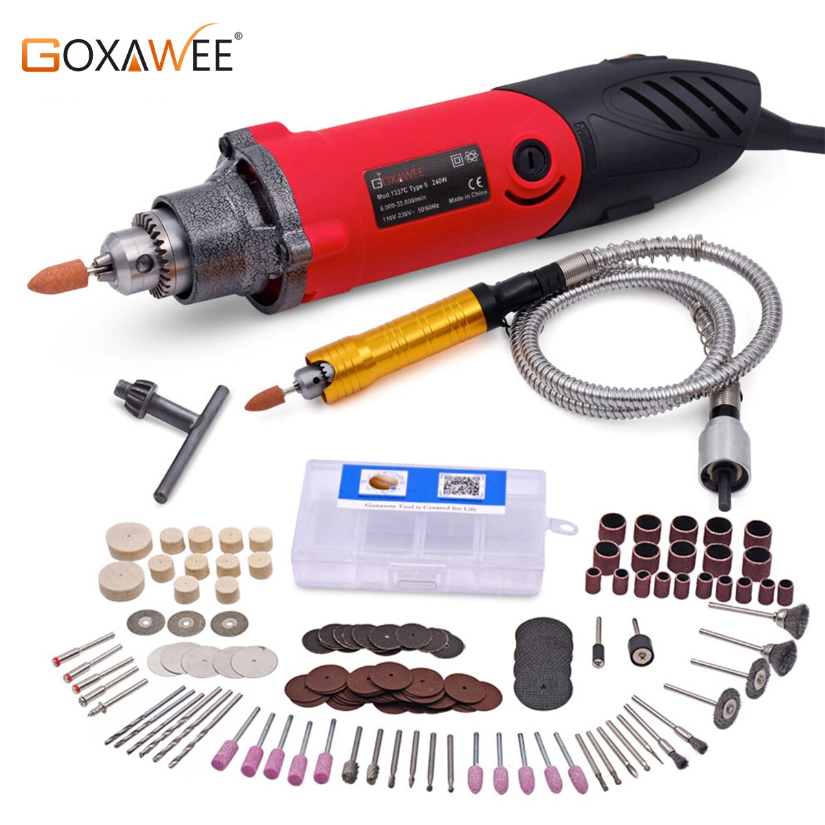 GOXAWEE-minitaladro rotativo de 240W, amoladora eléctrica, pulidora para Dremel, accesorios, herramientas de bricolaje