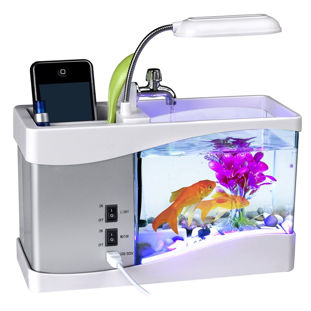 Mini Fish Tank Desktop Aquarium USB Multi-functional Fish Bowls LCD Display Screen Calendar Clock Aquarium Tank D20