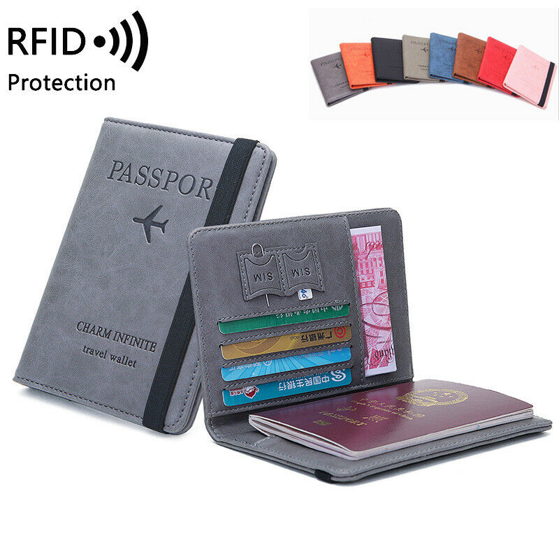 Rfid viagem passaporte capa carteira unisex negócios multifunction cartão de crédito bolsa organizador caso com faixa elástica 8 cores