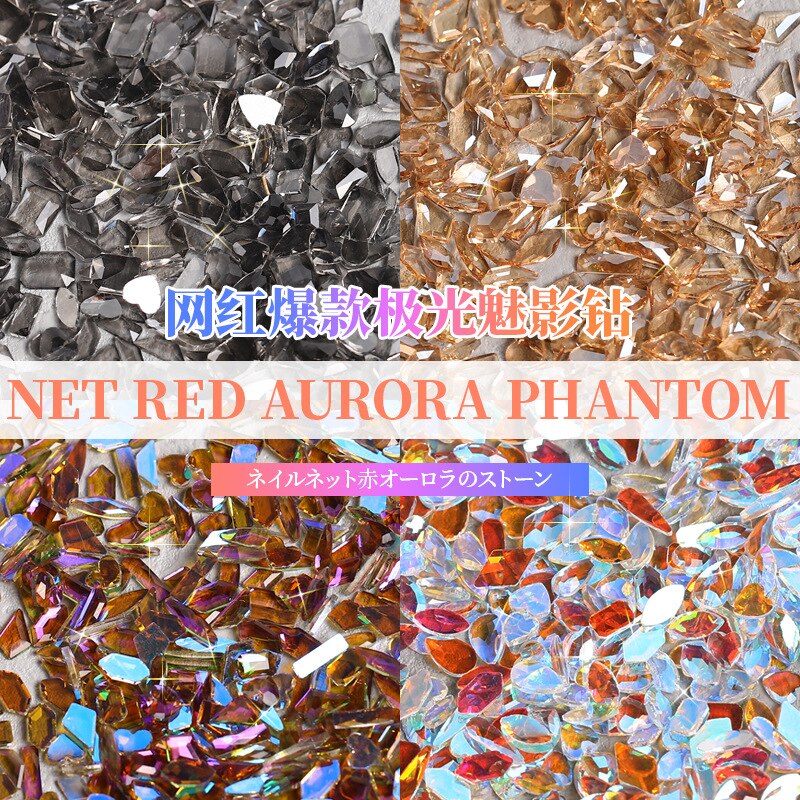 100 kpl aurora timantti kynsitaide sisustus litteän pohjan muotoinen samppanja kynsi korut jää kynsien strassit super flash phantom 3d helmiä