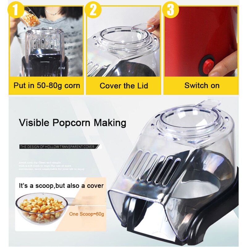 Home Air Popcorn Popper Maker Microwave Machine Delicious & Healthy Idea for Kids Home-made DIY Popcorn Movie Snack