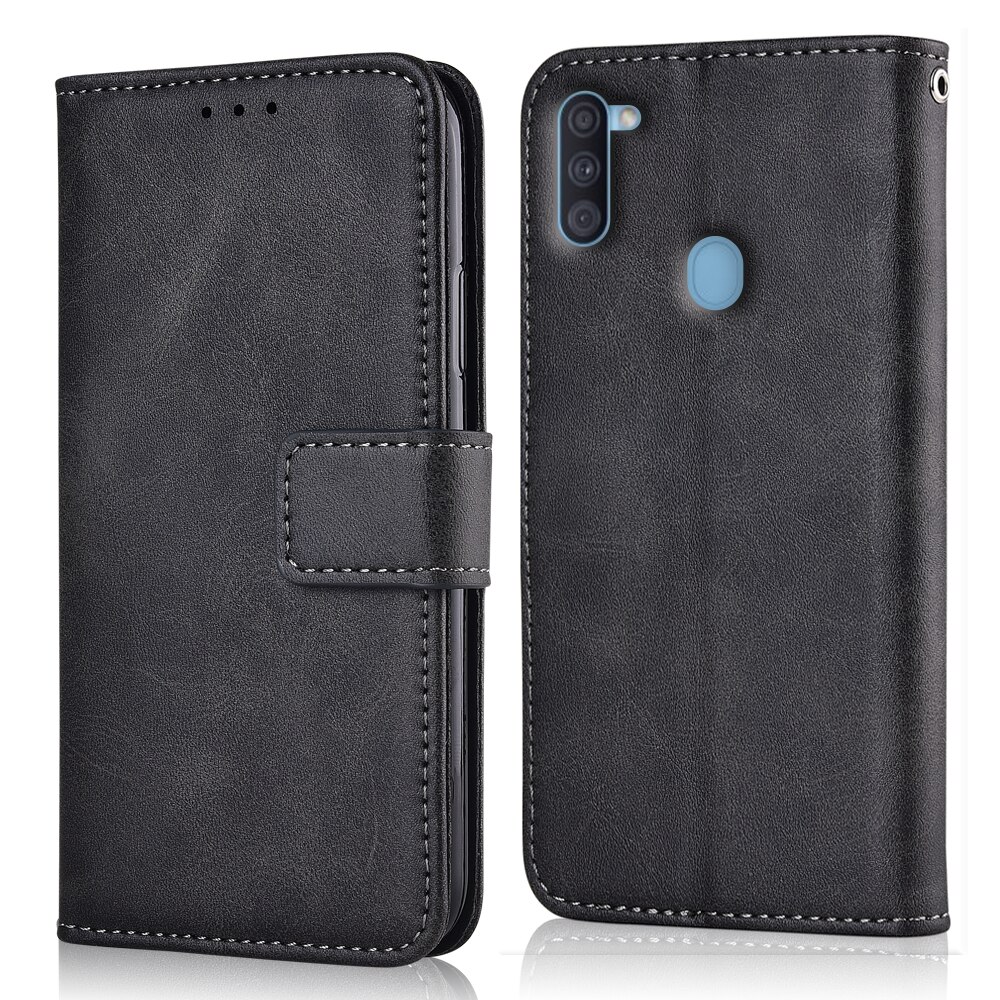 Voor op samsung galaxy  m11 hoesje cover voor samsung galaxy  m11 coque portemonnee leren hoesje voor samsung  m11 hoesje: Niu-donkergrijs