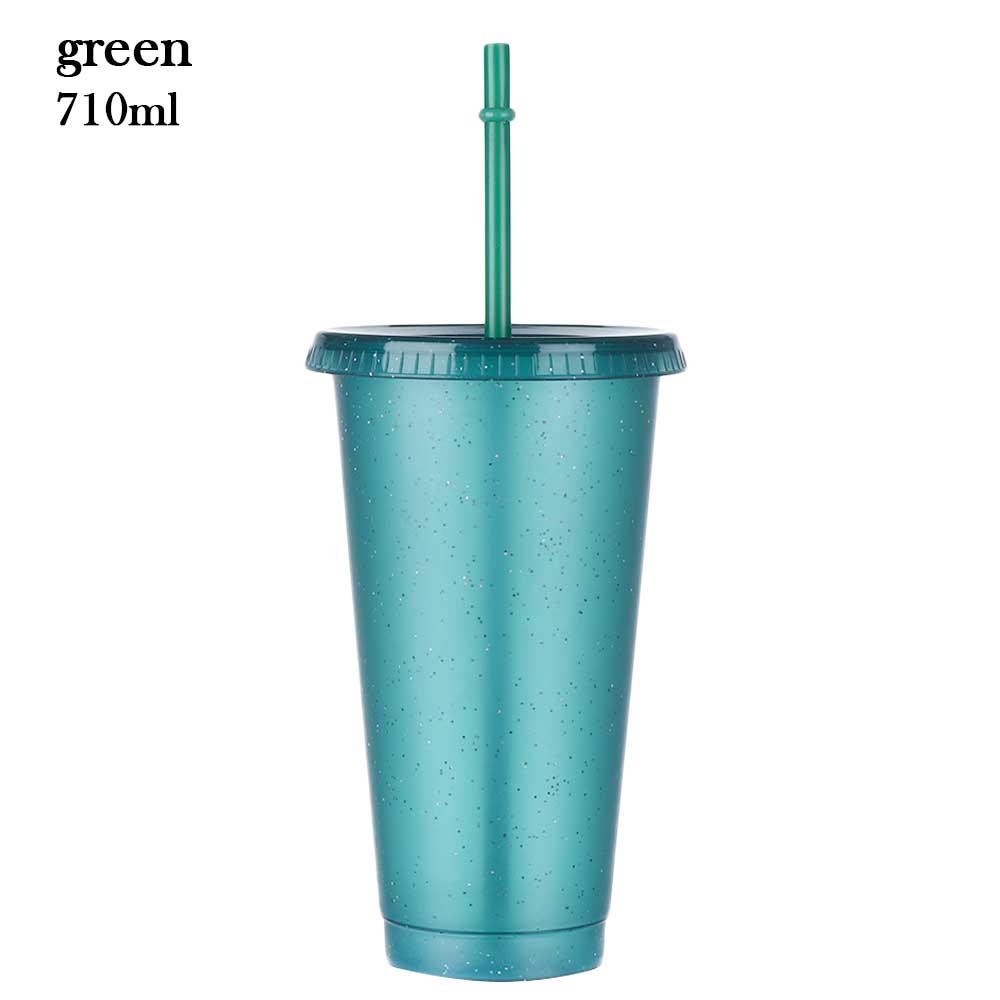 710ml Plastic Reusable magic Color Changing Water Cup Temperature Discoloration Water Bottle With Lid/Straw: green