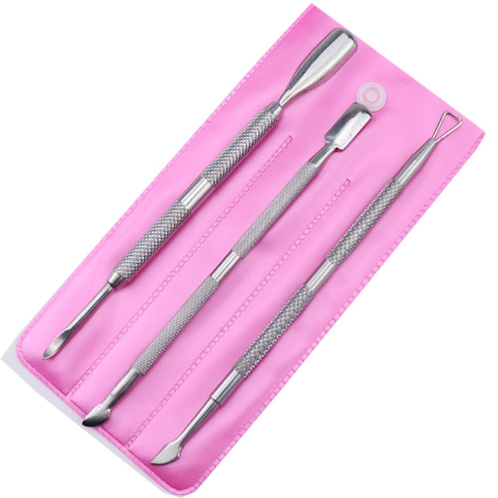 3Pcs Rvs Cuticle Pusher Pedicure Manicure Nail Art Gereedschap Staal Push Driedelige Set Roestvrij staal