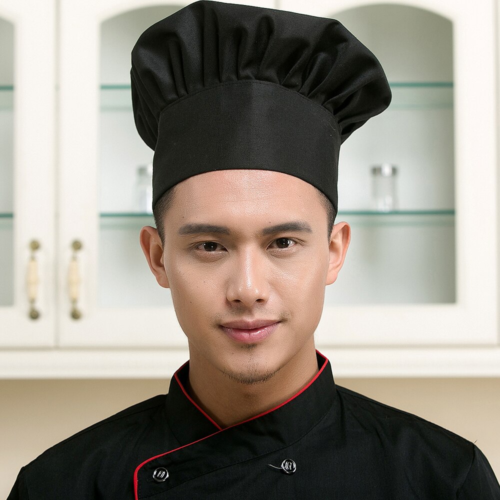 Mushroom Cap Adjustable Hotel Restaurant Chef Hat Cafe Restaurant Chef Service Work Hat Cap: Black cap
