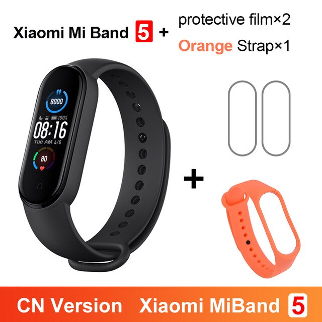 Xiaomi Mi Banda 5 Intelligente Del Braccialetto 4 di Colore Dello Schermo di Tocco di Miband 5 Wristband Fitness Pista di Ossigeno Nel Sangue Monitor di Frequenza Cardiaca smartband: CN Orange N Film