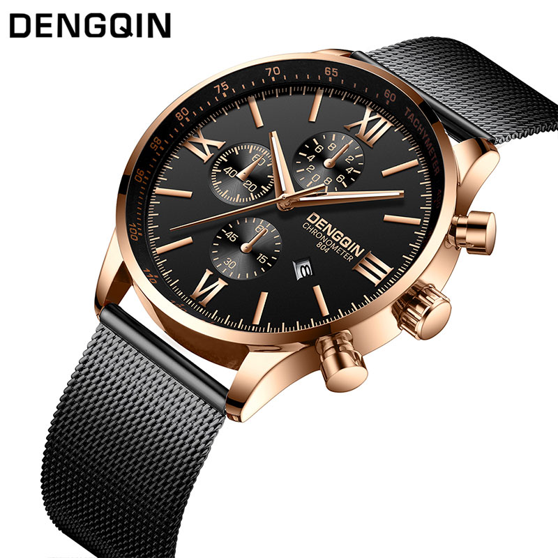 DENGQIN Quarzuhr Männer Edelstahl S Uhren oben Luxus Männlichen Uhr Geschäft Herren Armbanduhr Relogio Masculino