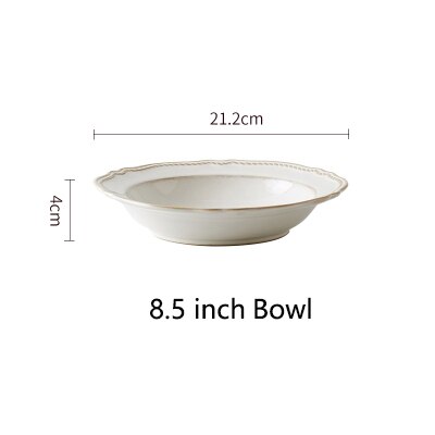 Retro Embossing Bone China Dinner Plates Flower Shape Wedding White Charger Plate Bowls Dishes and Plates Sets Kitchen Supplies: 8.5 inch Bowl