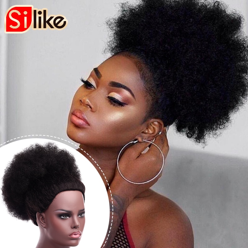 Silike syntetisk kort afro puf hår knold høj temperatur snøre hestehale klip i hår forlængelse kinky puf hår knold