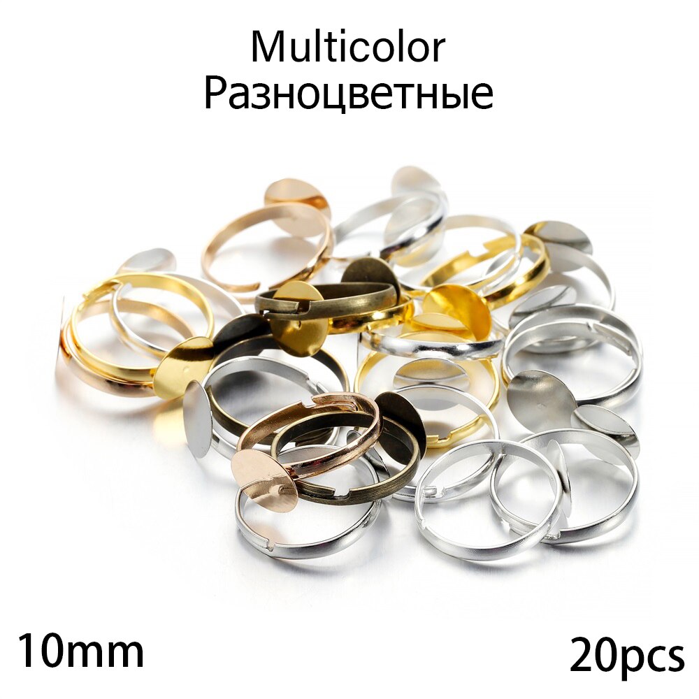 20-40 sztuk/partia 7-10mm Metal regulowany puste pierścienie ustawienie dla DIY ręcznie pierścień tworzenia biżuterii znalezienie akcesoria: 10mm Mixed