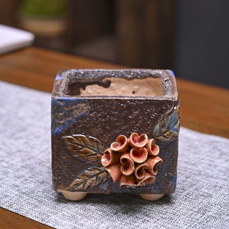 Strongwell-maceta de cerámica antigua amasada a mano, macetas para suculentas, decoración de jardinería para el hogar, maceta, ornamento