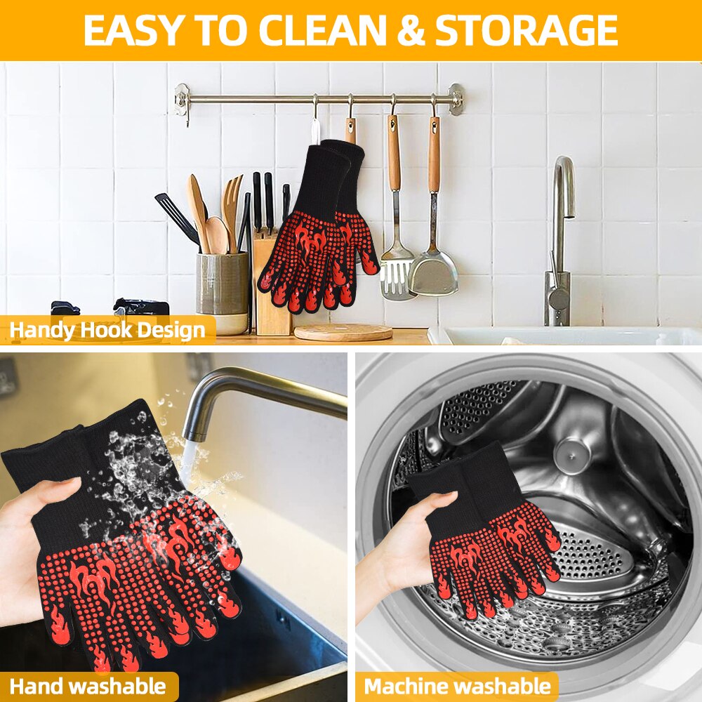 BBQ Grill Gloves High Temperature Resistance 800 Degrees Fireproof Heat Insulation Glove Cooking Baking Barbecue Microwave Oven