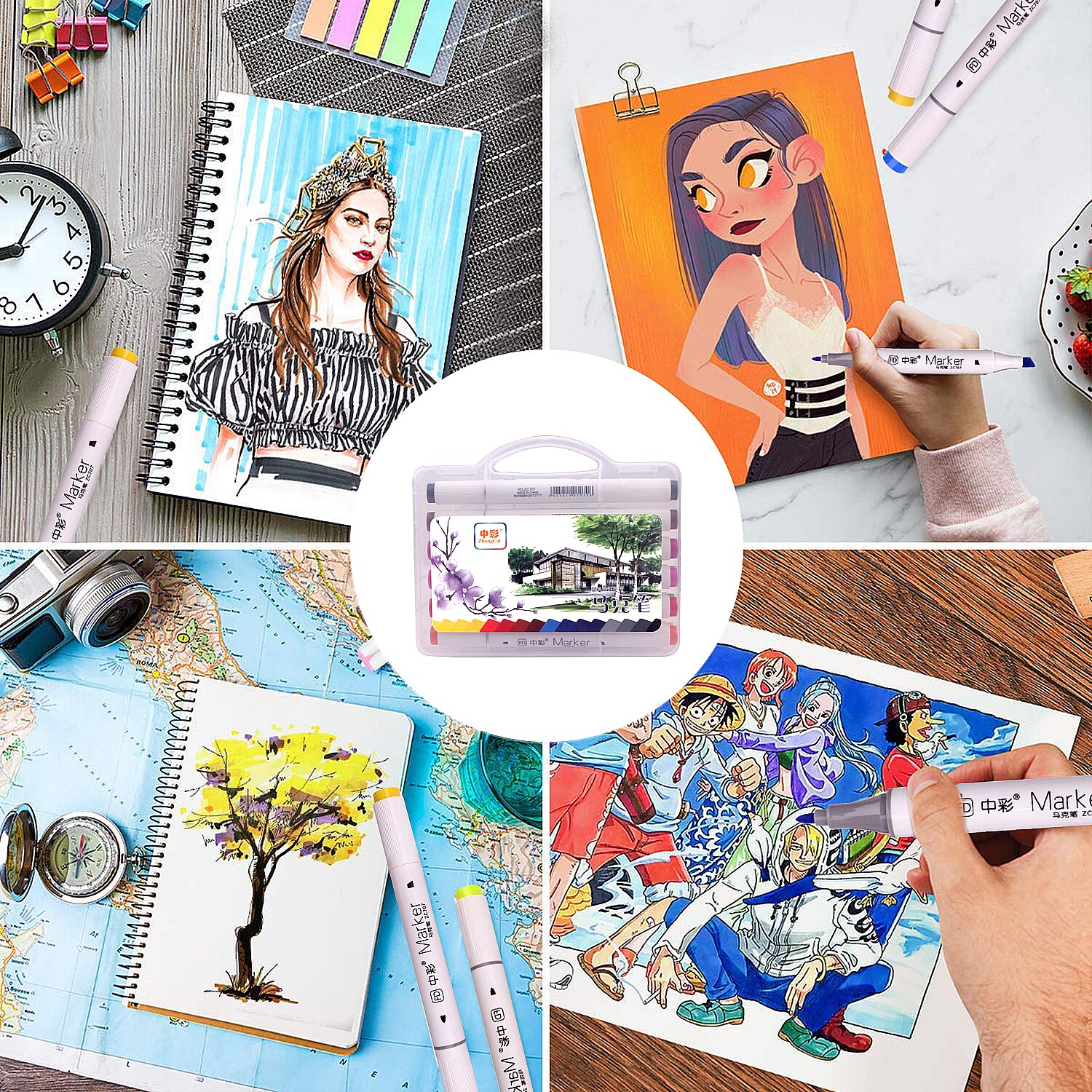 12 Colours Dual Tips Permanent Marker Pens Art Markers for Drawing Sketching Highlighting and Underlining