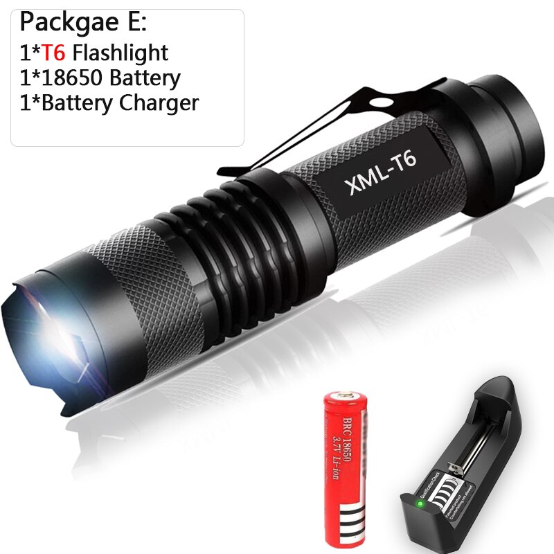 Mini linterna Led de 8000 LM, linterna led superbrillante Q5/T6/L2 linterna Led con zoom para pesca, Camping, bicicleta, luz 14500/18650: E