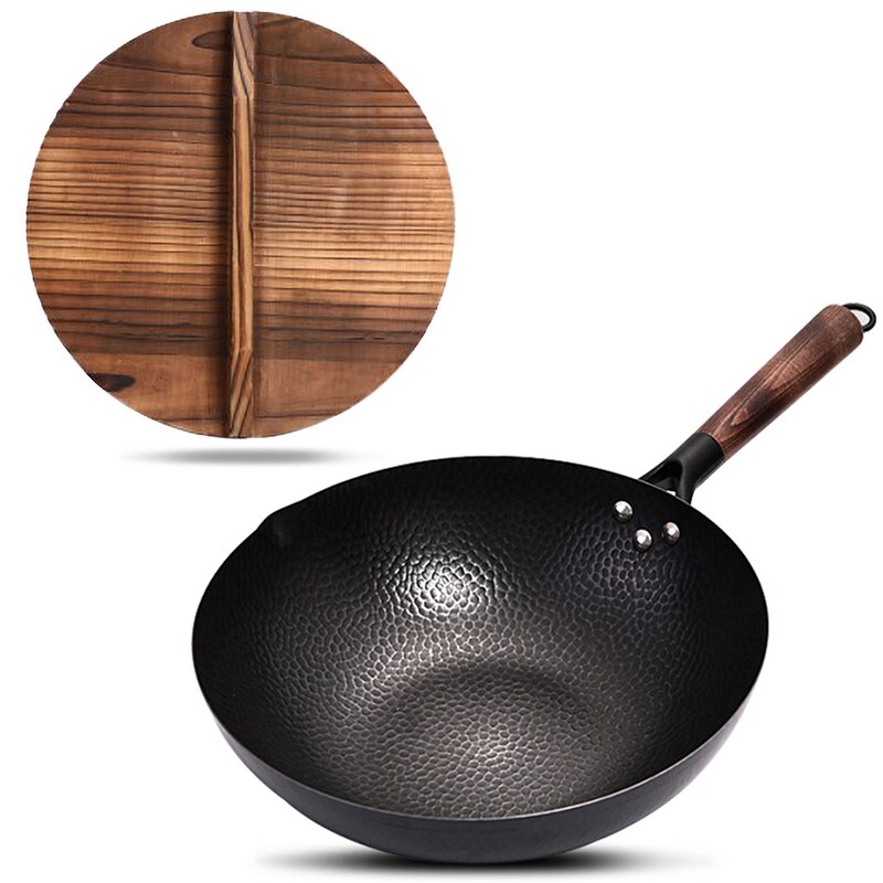 32 Cm Niet-Coating Ijzeren Pot Gietijzeren Pan Algemeen Gebruik Voor Gas En Inductie Kookplaat Chinese Wok Kookgerei pan Keuken Gereedschap: 32cm and lid