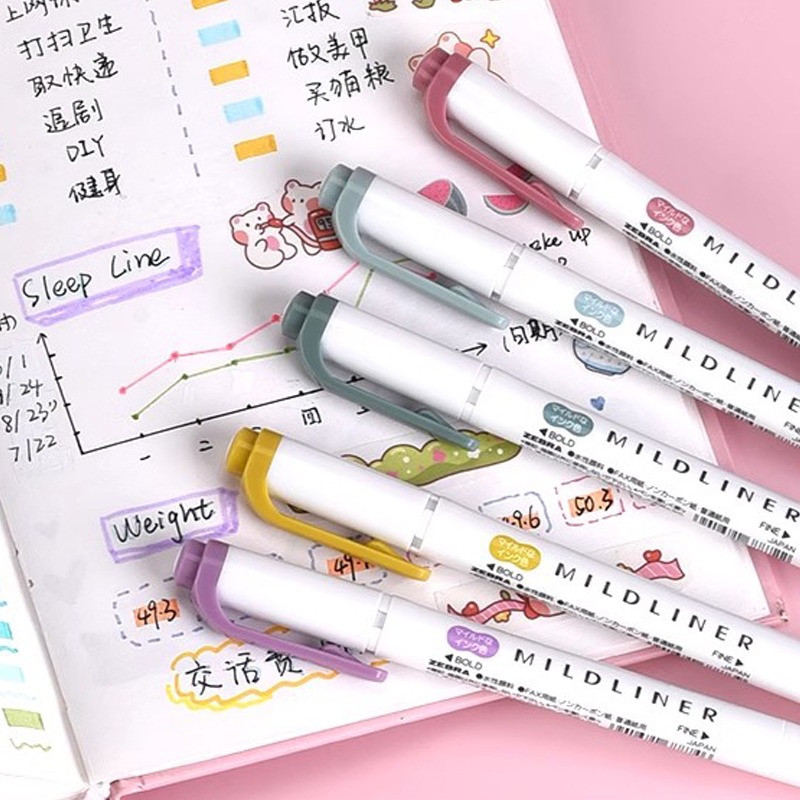 Resaltador de cebra mildliner, marcador de colores surtidos, 5 unids/set de pintura de doble cabeza, grafiti, manual, tarjeta ручки, papelería japonesa