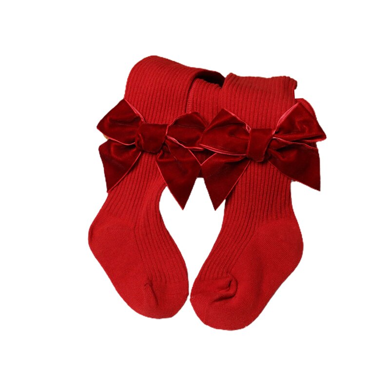 Toddler Baby Christmas Ribbed Pantyhose Girls Stretch Mid-Rise Tights with Bows Warm Stockings for Winter 6M-6Y: E / L