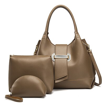 Nevenka dametaske stor kapacitet kvindelig pu læder håndtaske luksus håndtasker plaid dame tasker sæt 3 stk tasker: Khaki